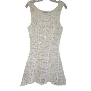 Boston Proper Crocheted Off-White Beach Cover-Up Boho Resort Festival Vacation